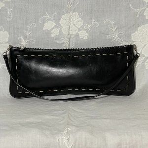 BCBG wristlet/clutch/mini-bag w/removable strap, black with stitching